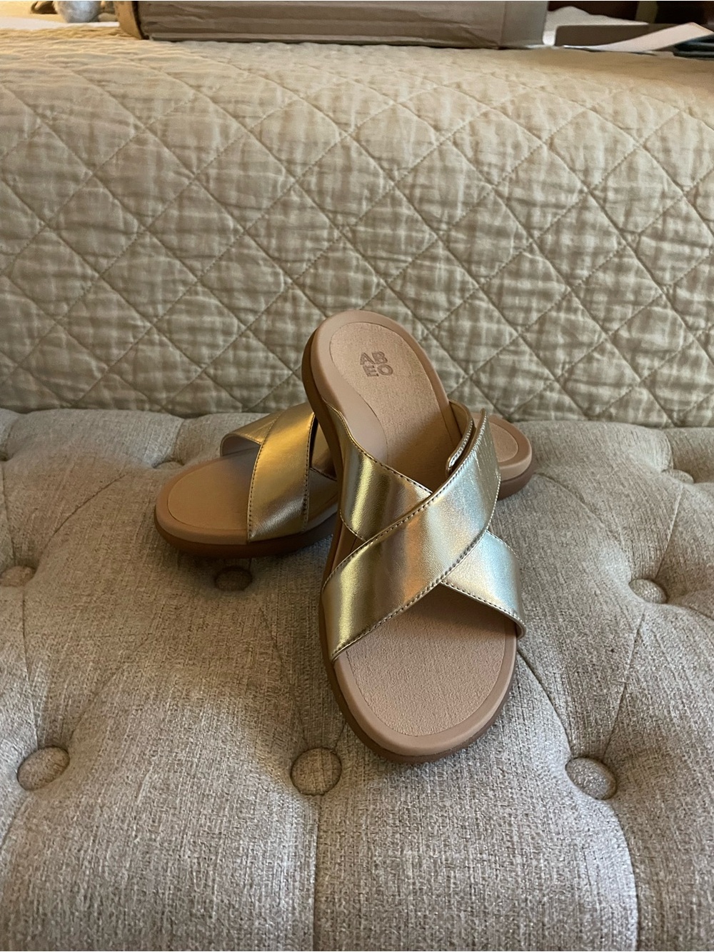 Abeo Metallic Gold Crisscross Slide Sandals